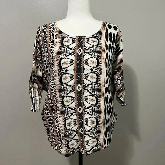 Joseph Ribkoff Knit Animal Print Dolman Sleeve Blouse - Picture 6 of 13